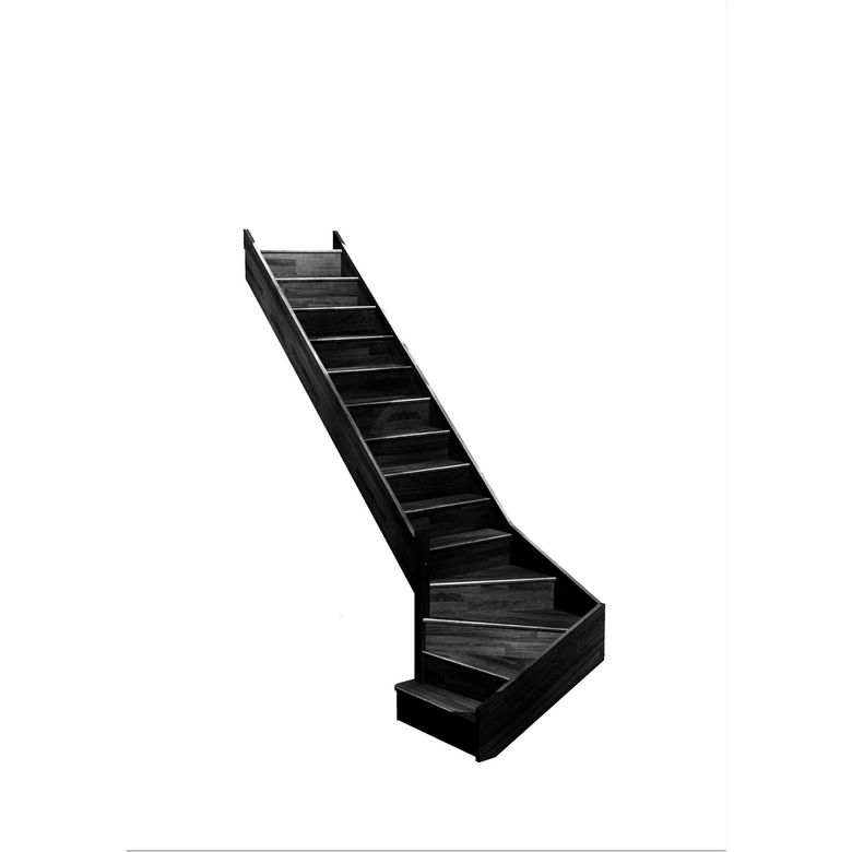 Escalier Faubourg quart tournant bas marche débordante sans rampe