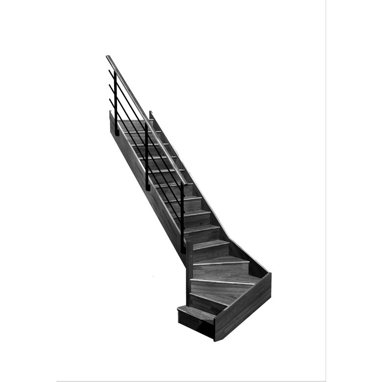 Escalier Faubourg quart tournant bas marche débordante rampe Evan