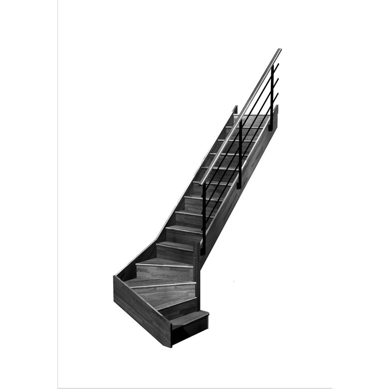 Escalier Faubourg quart tournant bas marche débordante rampe Evan