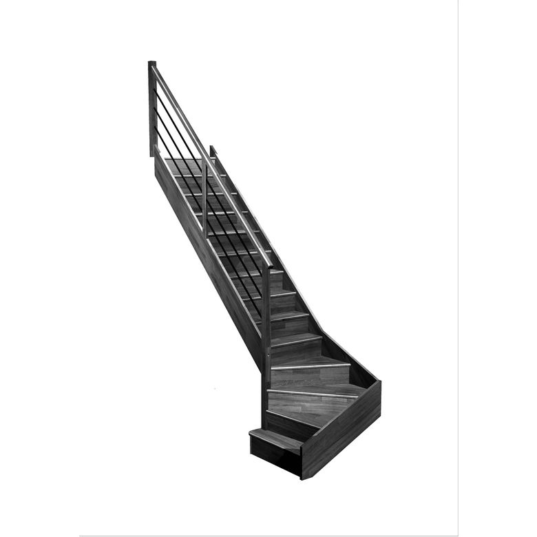 Escalier Faubourg quart tournant bas marche débordante rampe Régate tubes acier