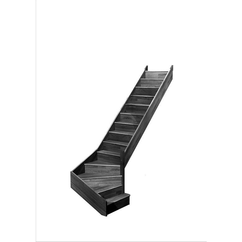 Escalier Faubourg quart tournant bas marche débordante sans rampe