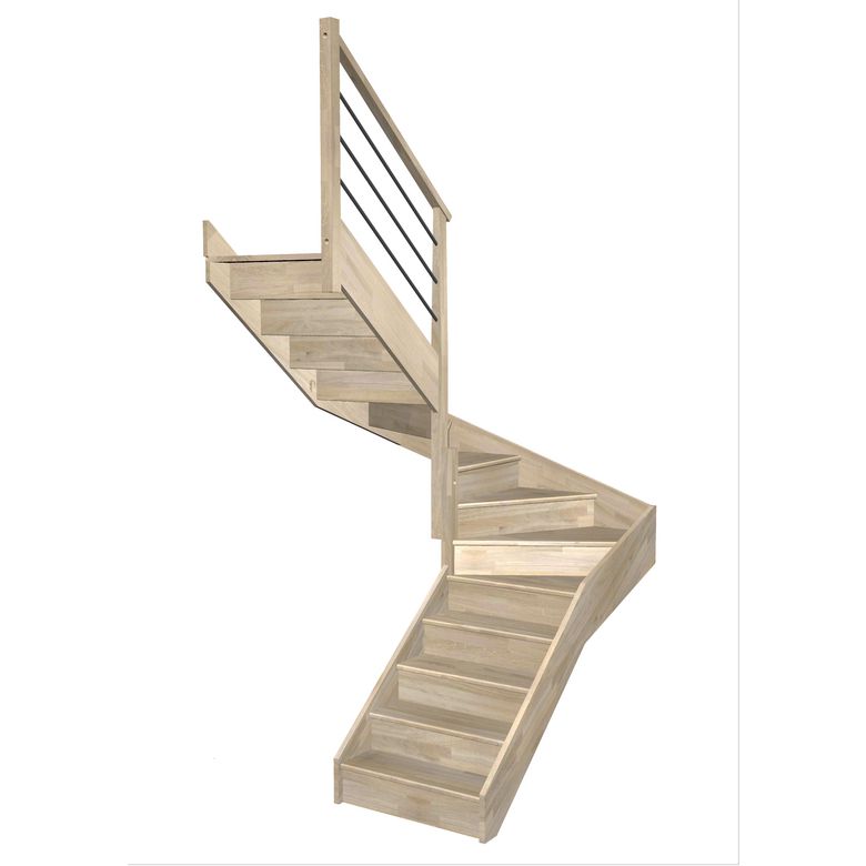 Escalier Faubourg double quart tournant intermédiaire rampe Régate tubes acier