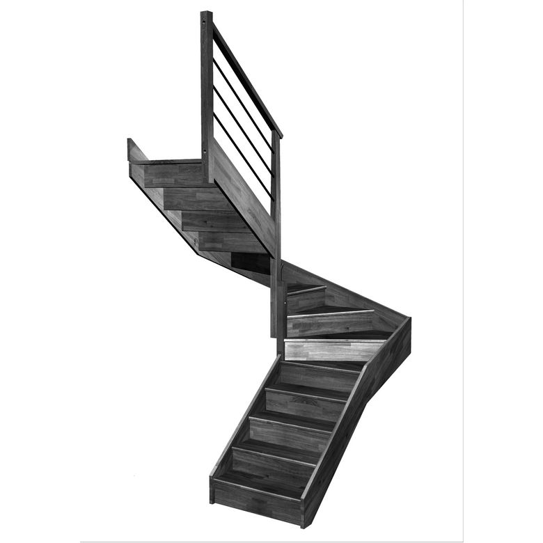 Escalier Faubourg double quart tournant intermédiaire rampe Régate tubes acier