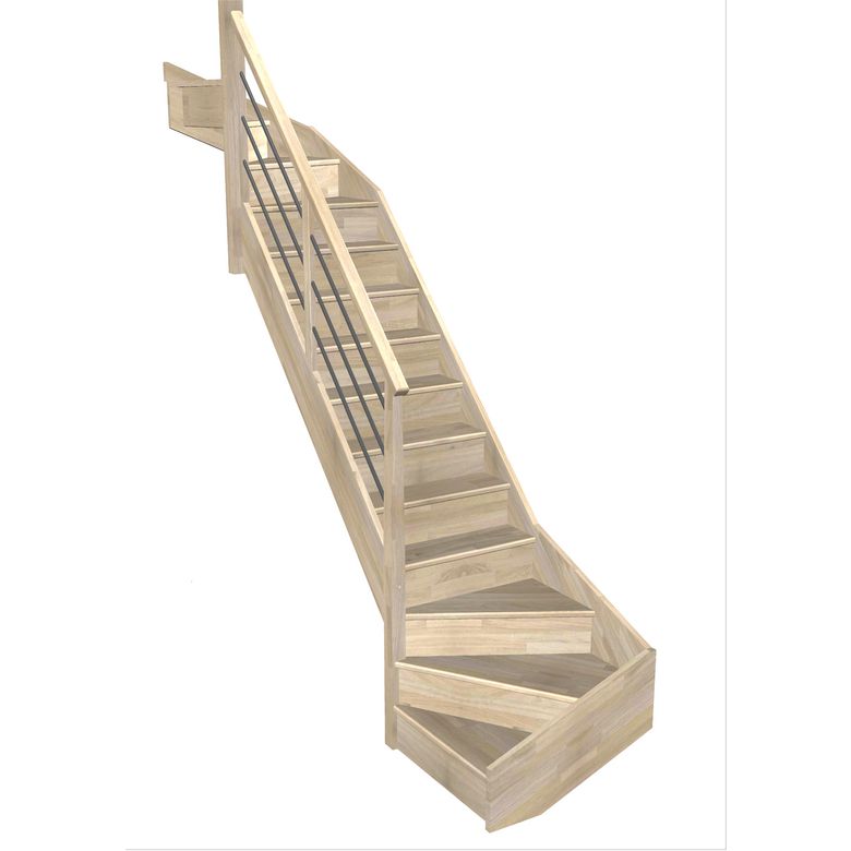 Escalier Faubourg double quart tournant haut & bas rampe Régate tubes inox