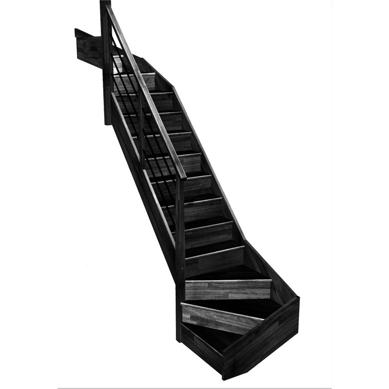 Escalier Faubourg double quart tournant haut & bas rampe Régate tubes inox