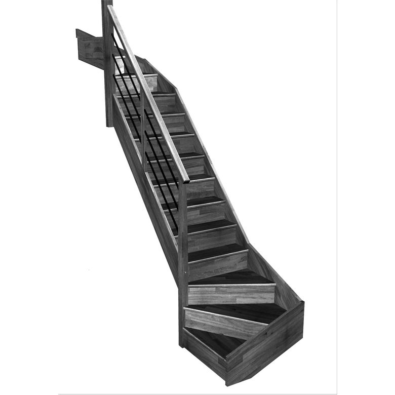 Escalier Faubourg double quart tournant haut & bas rampe Régate tubes acier