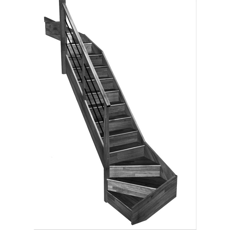 Escalier Faubourg double quart tournant haut & bas rampe Régate tubes inox