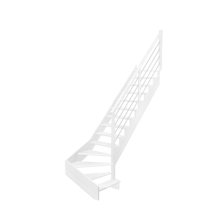 Escalier Ouessant quart tournant bas avec marche débordante rampe Régate tubes acier