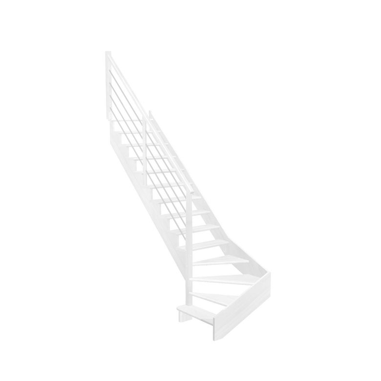 Escalier Ouessant quart tournant bas avec marche débordante rampe Régate tubes inox
