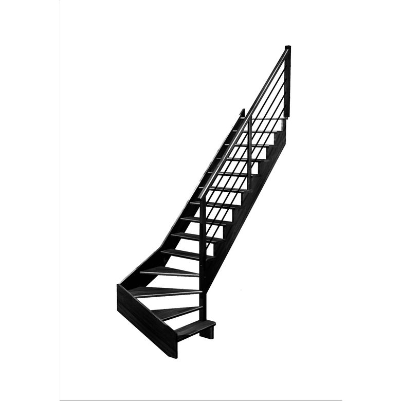Escalier Ouessant quart tournant bas avec marche débordante rampe Régate tubes inox