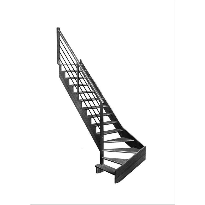 Escalier Ouessant quart tournant bas avec marche débordante rampe Régate tubes inox