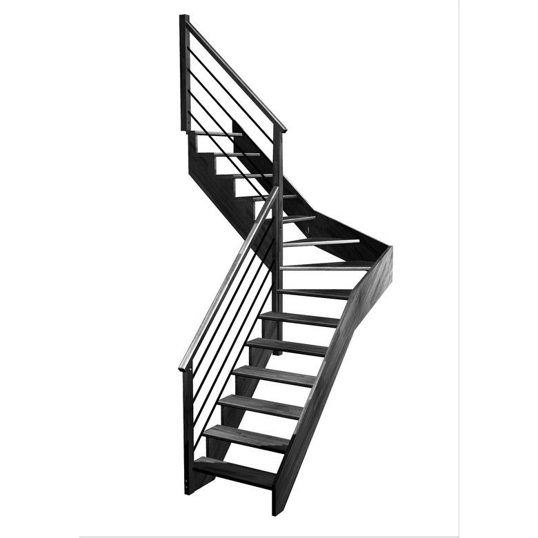 Escalier Ouessant quart tournant intermédiaire rampe Régate tubes acier
