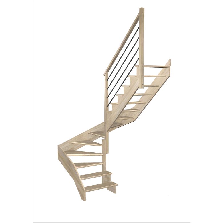 Escalier Ouessant double quart tournant intermédiaire rampe Régate tubes acier