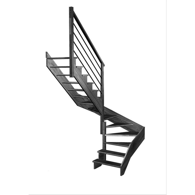 Escalier Ouessant double quart tournant intermédiaire rampe Régate tubes inox