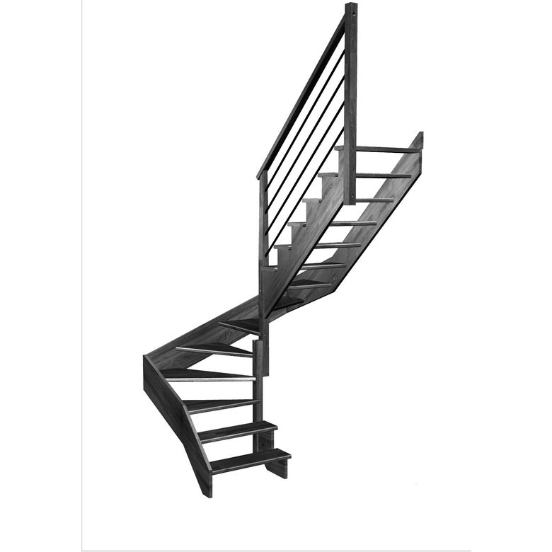 Escalier Ouessant double quart tournant intermédiaire rampe Régate tubes acier