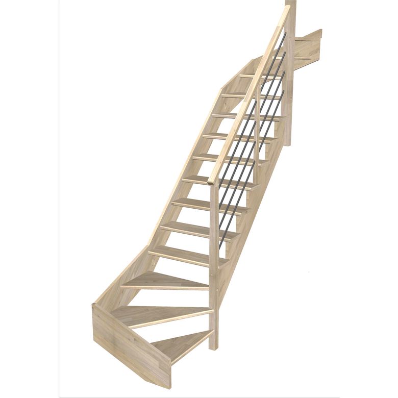 Escalier Ouessant double quart tournant haut & bas rampe Régate tubes inox