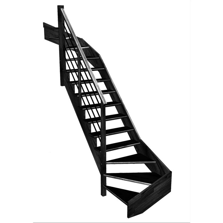 Escalier Ouessant double quart tournant haut & bas rampe Régate tubes acier
