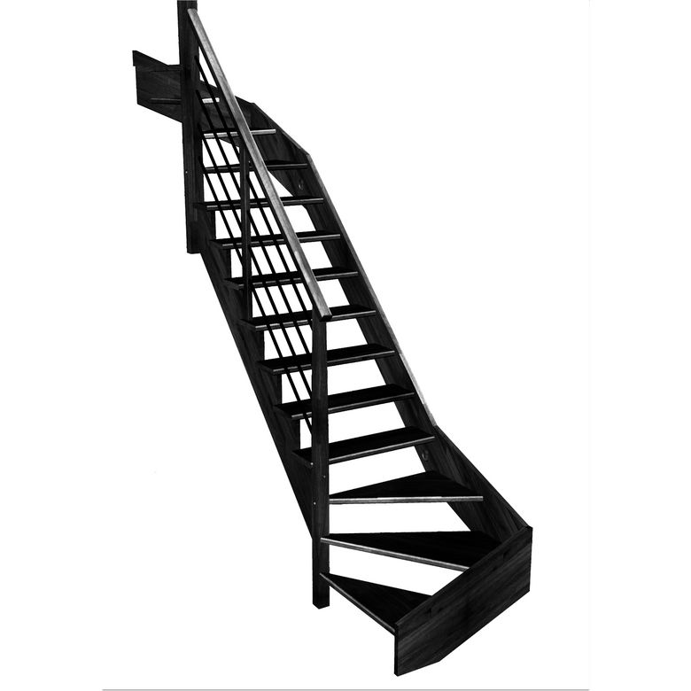 Escalier Ouessant double quart tournant haut & bas rampe Régate tubes inox