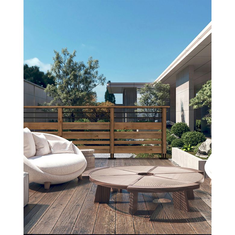 Garde corps SEPIA 4 lames bois et 2 tubes aluminium noir 1 mètre-Lapeyre