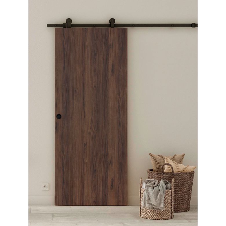 Porte coulissante ROXIE noyer + système coulissant HARLEM