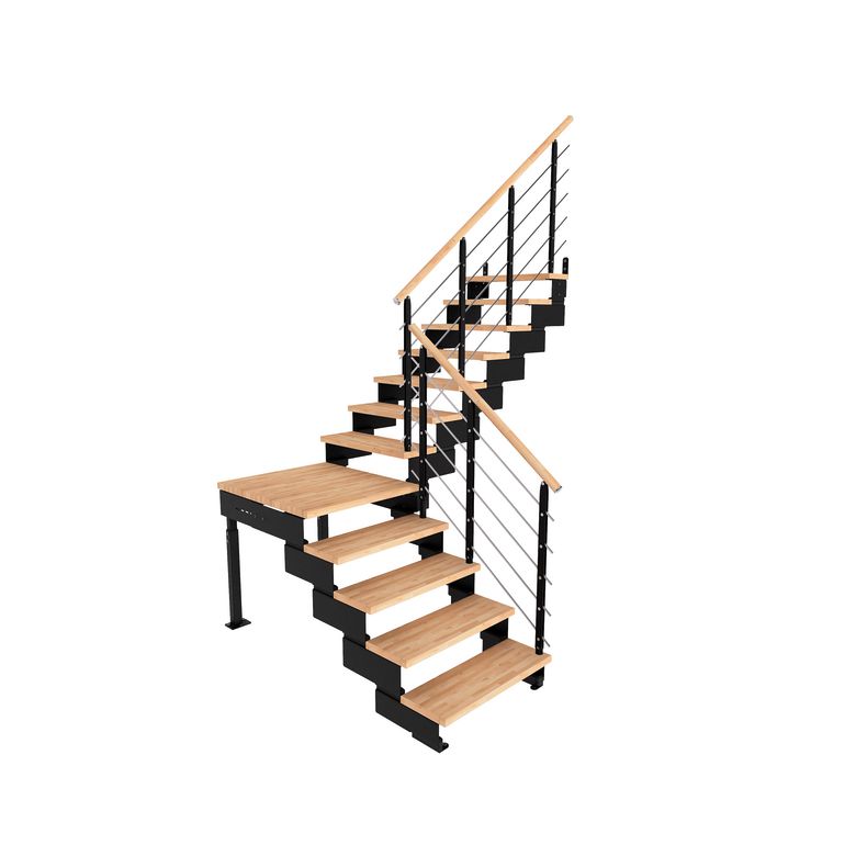 Escalier EZIO quart tournant palier à rampe hêtre