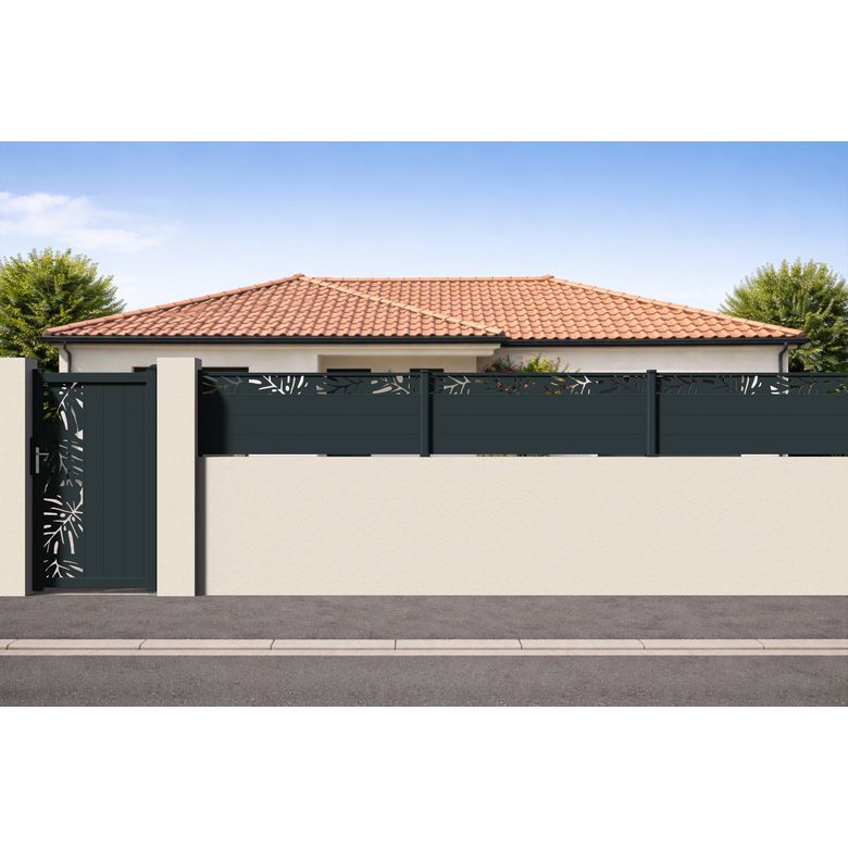 Lame de clôture décorative monstera gris anthracite RAL 7016