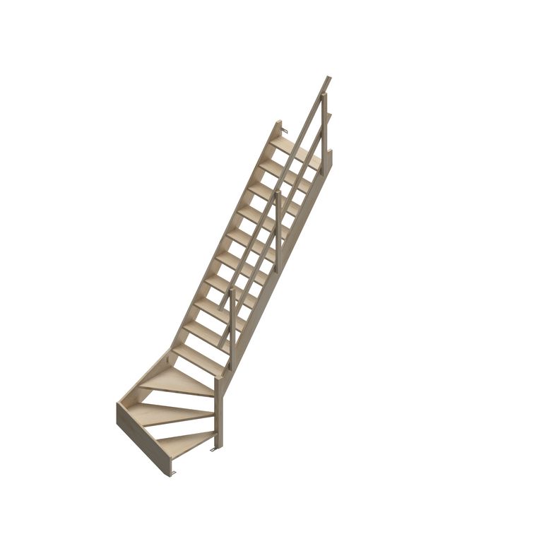 Echelle HILO sapin QT bas 13 marches sans contremarches avec rampe Gauche Main Image