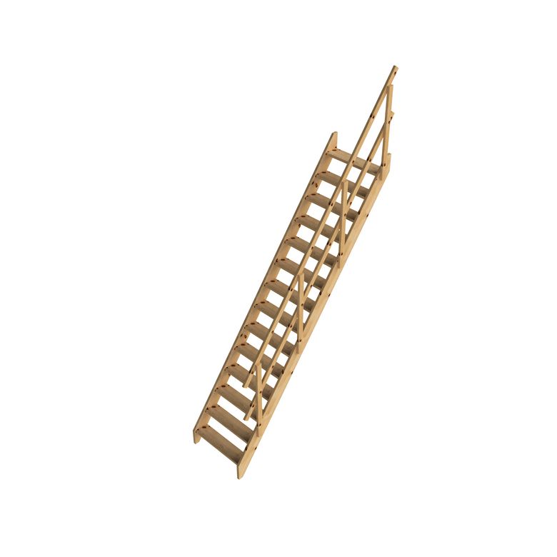 Echelle HILO sapin droit 13 marches sans contremarches avec rampe lisse Main Image