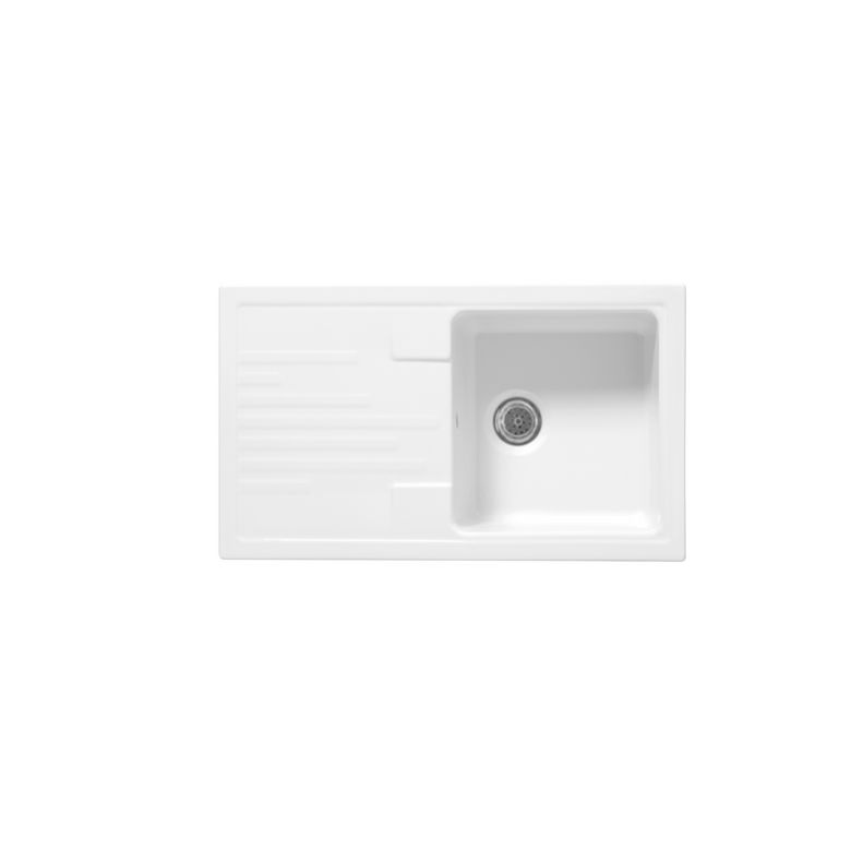 Evier Fresh céramique blanc brillant 1 bac 1 égouttoir L.86 x l.50 cm Main Image