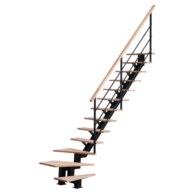 Escalier STUDIO Qt bas métal std marches hêtre brut avec rampe H.274 D Main Image