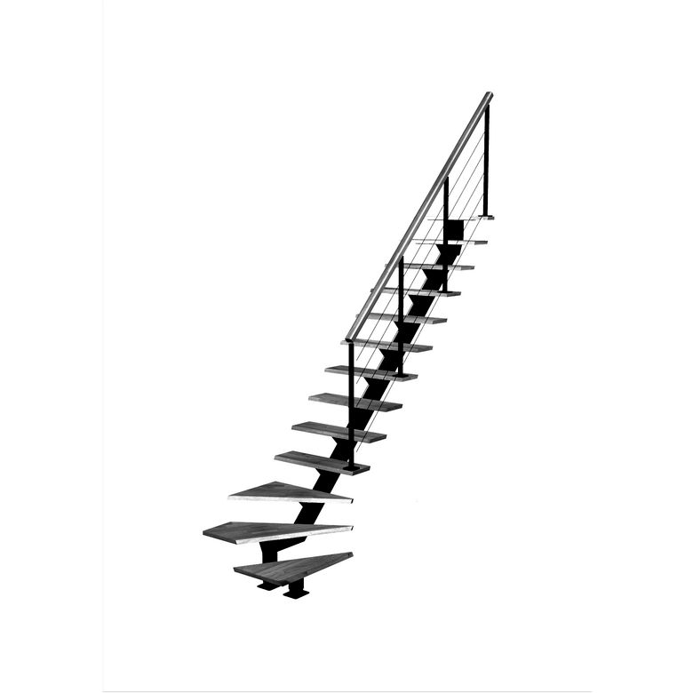 Escalier Elliot quart tournant bas rampe Cubik câbles