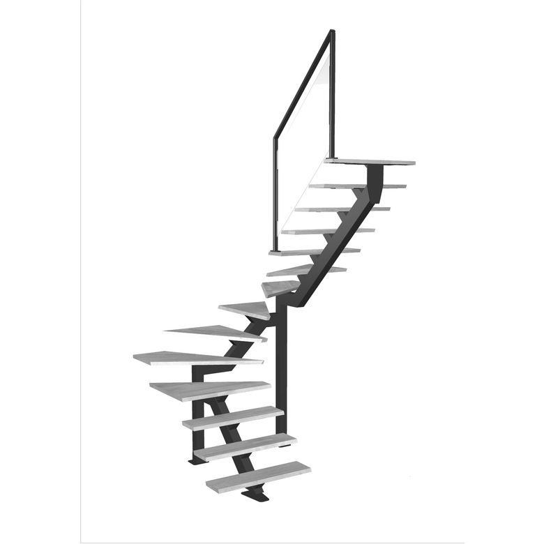 Escalier Elliot double quart tournant intermédiaire rampe Evence