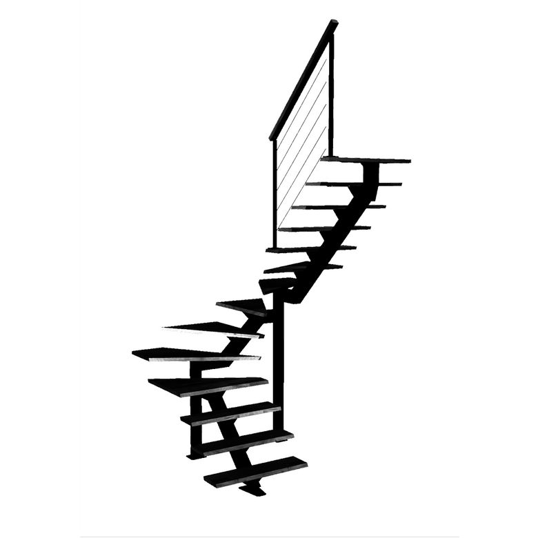 Escalier Elliot double quart tournant intermédiaire rampe Cubik câbles