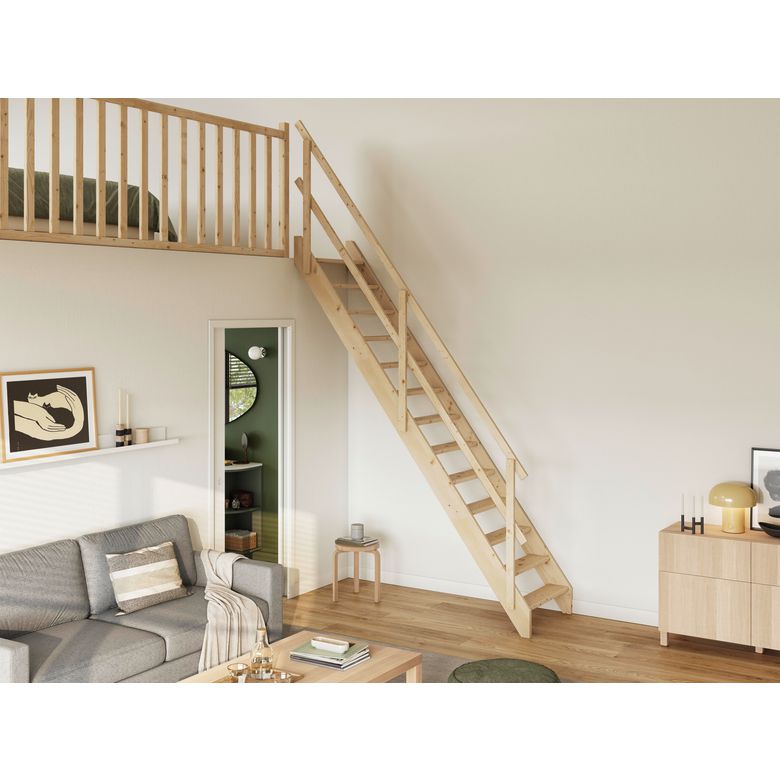 Escalier gain de place HILO droit sapin avec rampe