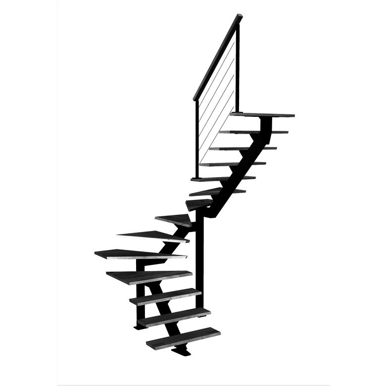 Escalier Elliot double quart tournant intermédiaire rampe Cubik câbles