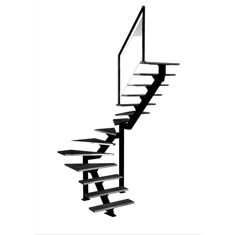 Escalier Elliot double quart tournant intermédiaire rampe Evence