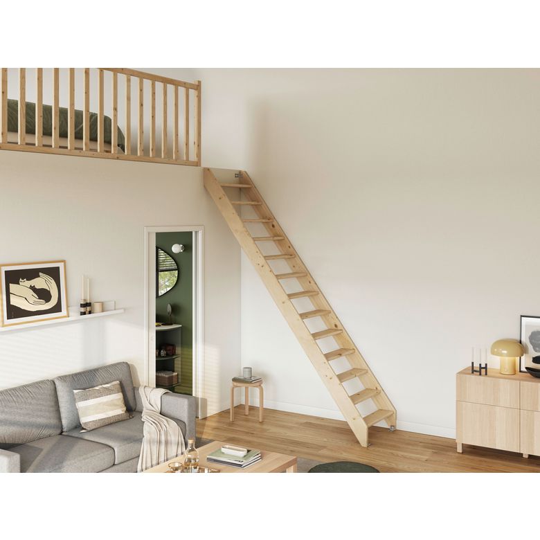Escalier gain de place HILO droit sapin sans rampe