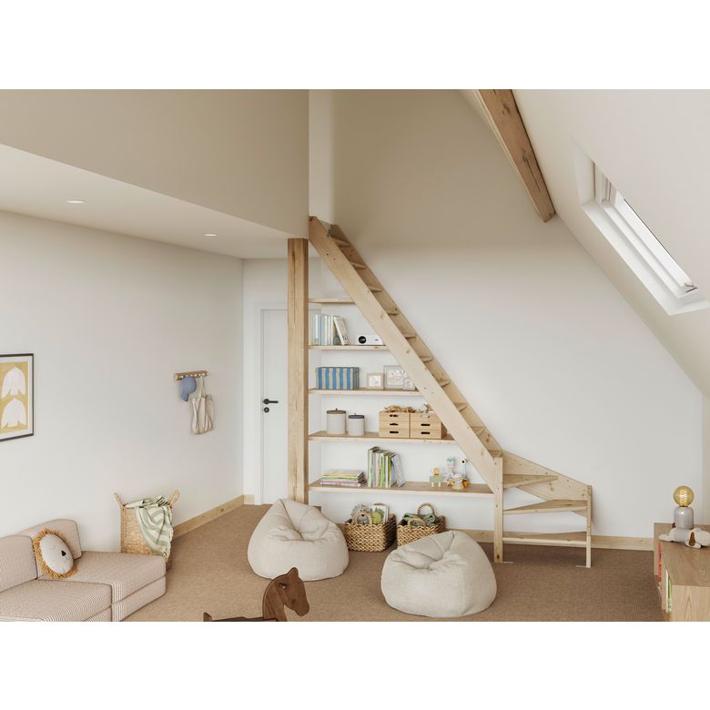 Escalier gain de place HILO droit sapin avec rampe