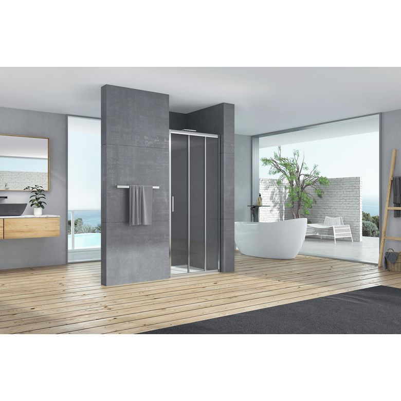 Porte de douche MARILOU coul 3p 8/6mm H195 x l.80 verre transparent antical chr Main Image