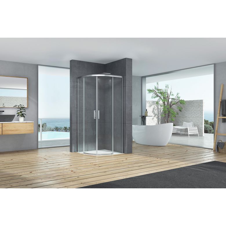 Porte de douche coulissante MARILOU accès d'angle arrondi profilé aluminium