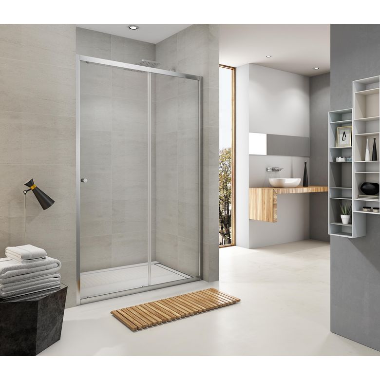 Porte de douche DAN coulissante 2 panneaux H.185 x l.100 verre transparent chr Main Image