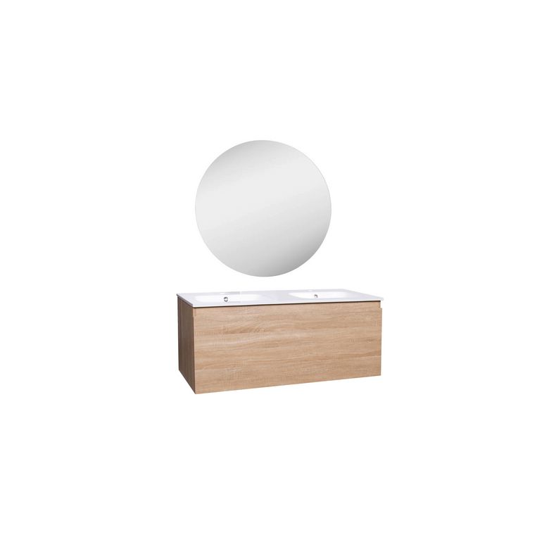 Meuble V2 HAPPY2 bois clair L.121 + miroir bulle D.100 Main Image