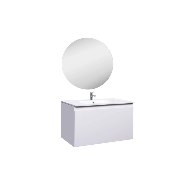 Meuble V2 HAPPY2 blanc L.81 + miroir bulle D.80 + robi Main Image
