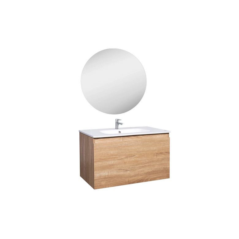Meuble V2 HAPPY2 bois clair L.81 + miroir bulle D.80 + robi Main Image