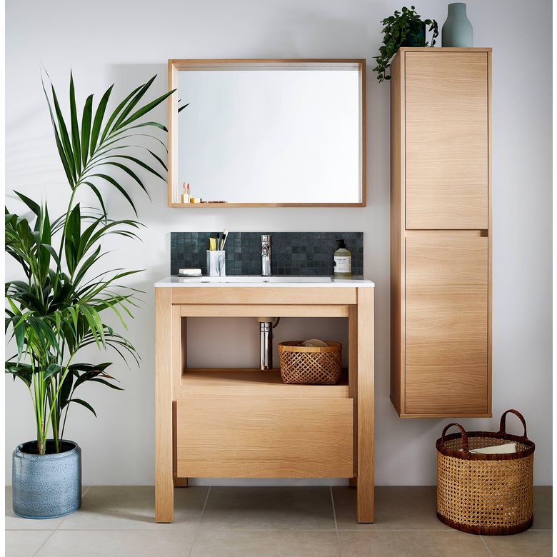 Meuble sous-vasque  80 cm chêne naturel FLORA - Salle de bains - Lapeyre