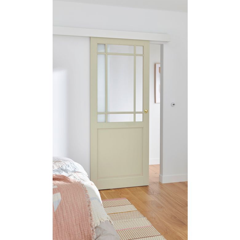 Porte coulissante Ron chêne plaqué 9 carreaux - Usinage pour serrure | Lapeyre