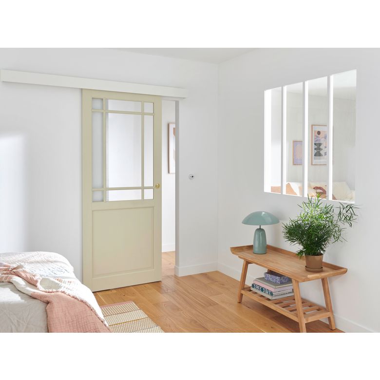 Porte coulissante Ron chêne plaqué 9 carreaux - Usinage pour serrure | Lapeyre