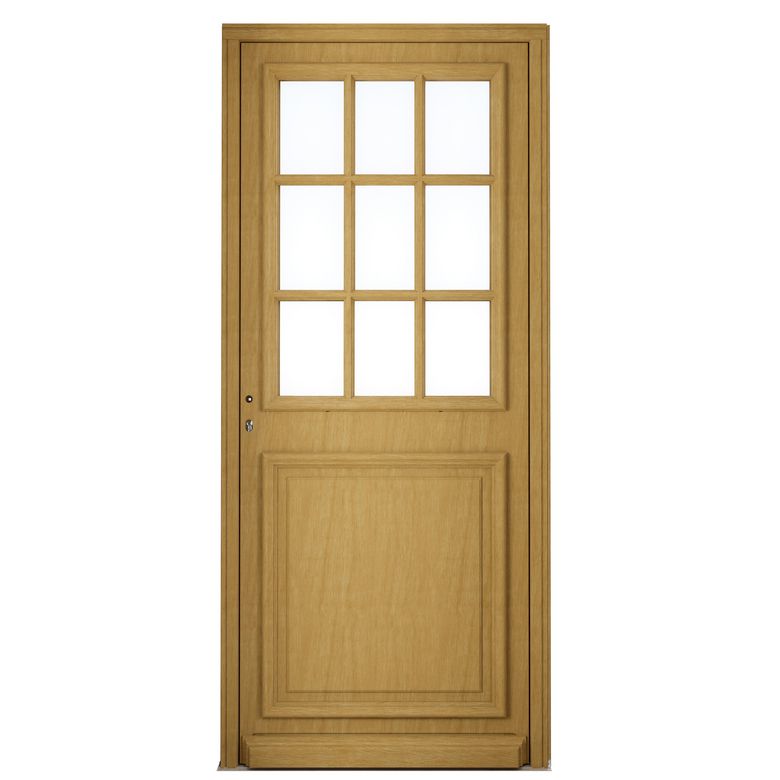 Porte d'entrée Anne-Perrine 9 carreaux bois exotique