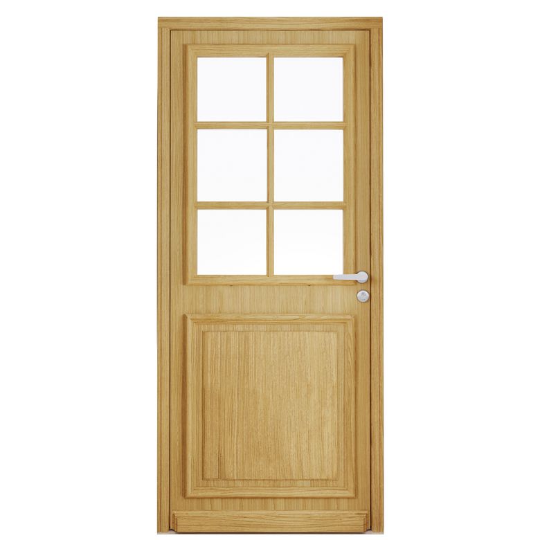 Porte d'entrée Anne-Perrine Chêne 6 carreaux avec barillet
