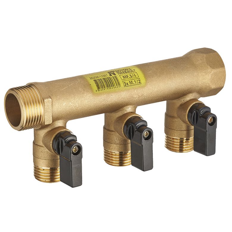 Collecteur MF G3/4 - 3 départs M G1/2 avec vannes monobloc vrac étiqueté Main Image